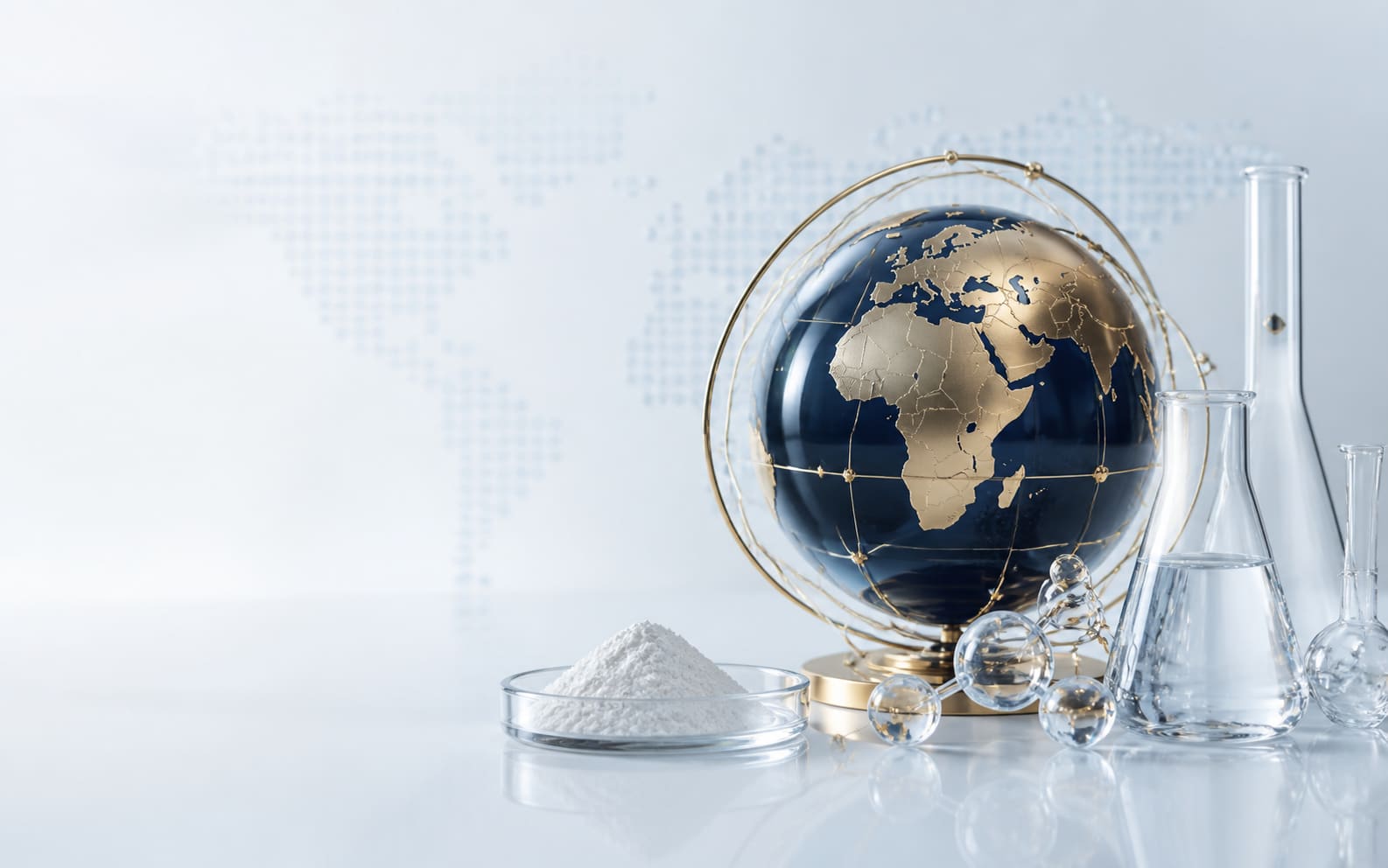 Illustrative globe, excipient powder and glassware composition