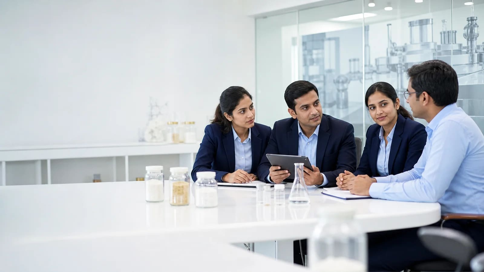 Illustrative view of a sales team discussing an ingredient requirement with a customer